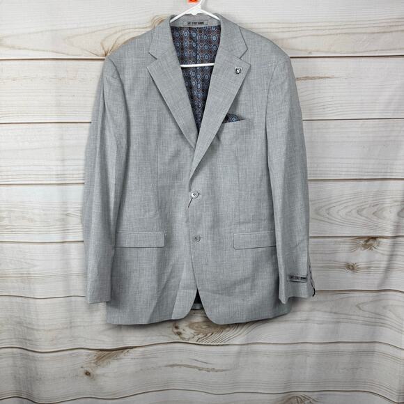 Stacy Adams Light Gray Single Two-Button Closure Suit Jacket Size 42R/36W - Picture 1 of 13